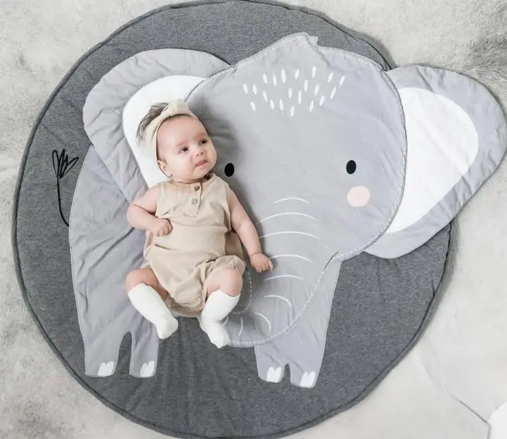 Elephant Детский игровой коврик с мультяшным животным, детский коврик для новорожденных, хлопковый круглый коврик для ползания, коврик для детской комнаты, декор для детской комнаты - Цвет: Elephant