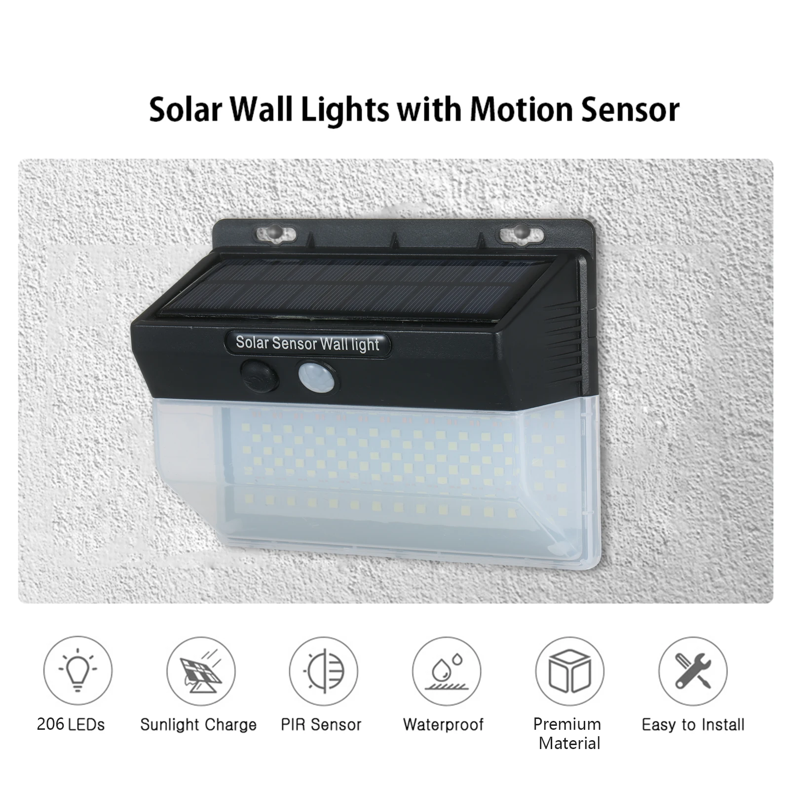 

Солярные наружные фонари Беспроводной 206 светодиодный Солнечный движения Сенсор светильники с 3 режимами IP65 Водонепроницаемый Солнечный М...