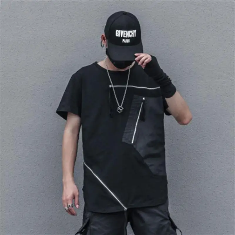 

Dark is small functional wind tooling assembly t-shirt Hairdresser High Street Summer Zipper decoration loose short sleeve