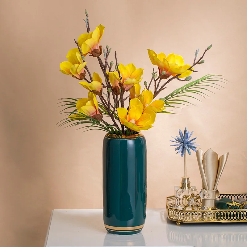

European Mellow Ceramic Vase Pure Color Gold-plated Flower Arrangement Vase Luxury Bedroom Decoration Art Modern Home Furnishing