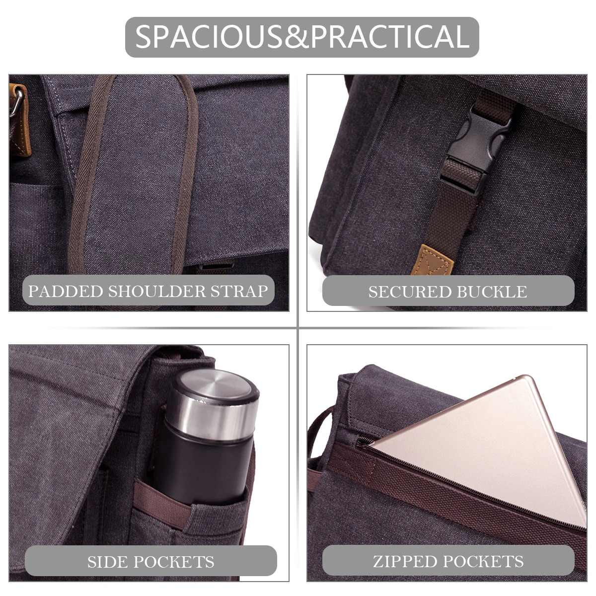 vaschy vintage water resistant canvas briefcase 14 inch laptop messenger bag for men free global shipping