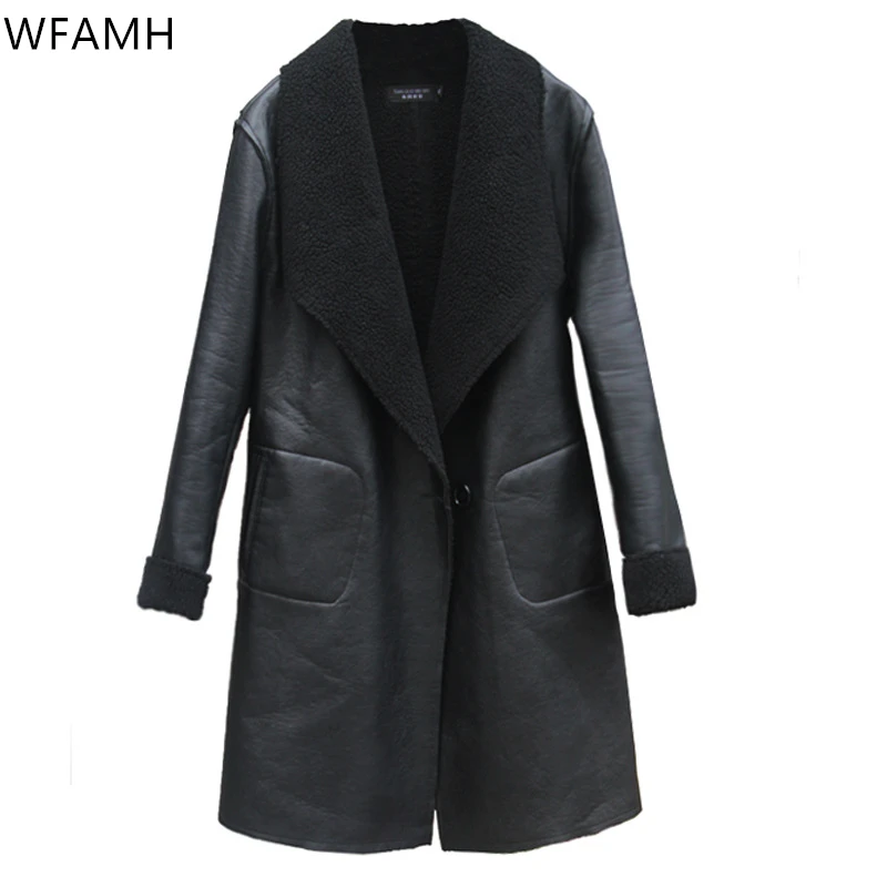 2023Autumn And Winter New Large Size Women's Clothing Granular Velvet Fashion Lamb Velvet One Button Coat PU Leather Coat Women