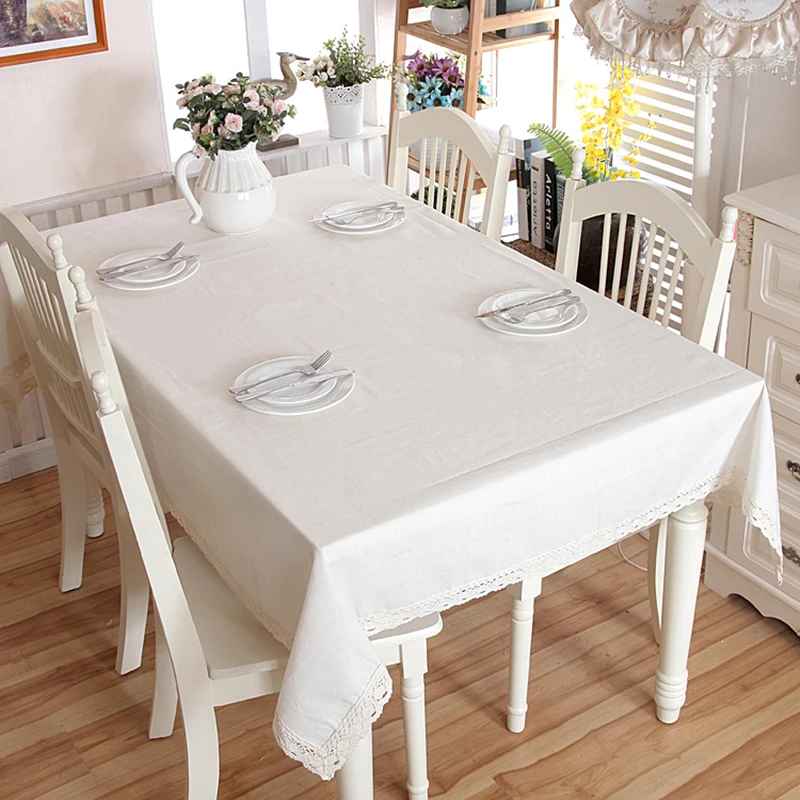 

Modern Thicken Linen Cotton Tablecloth Beige White Lace Dinner Table Cloth Wedding Banquet Coffee Elegant Table Cloth