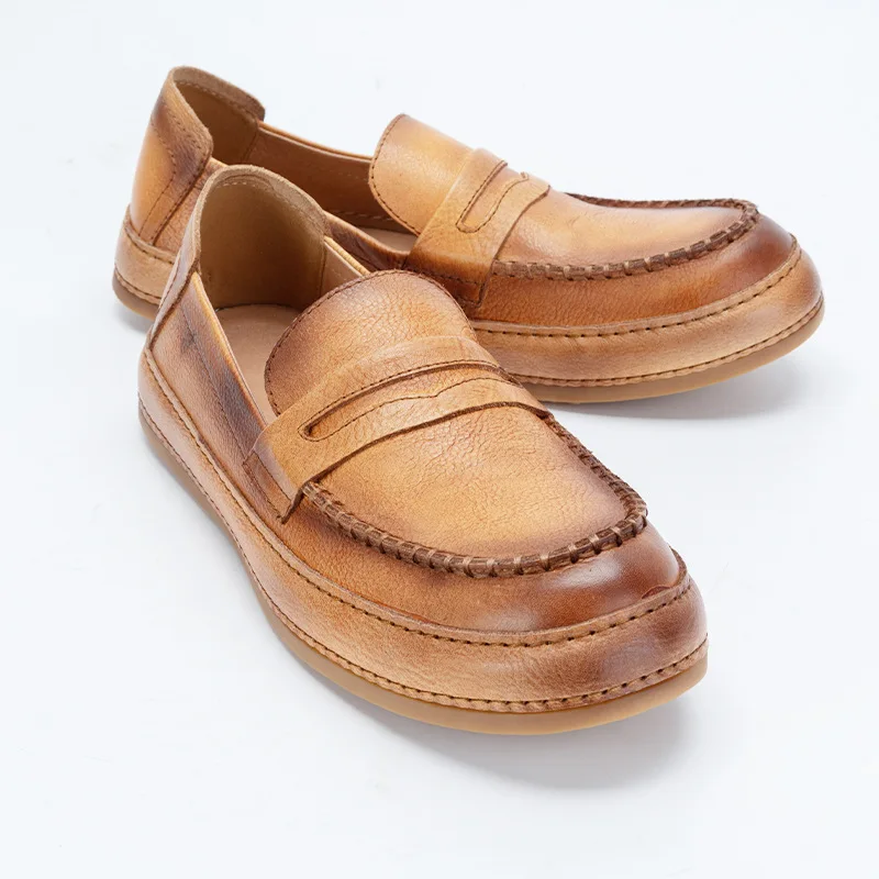 Лоферы ZFTL мужские и женские масляная кожа бычья круглый носок винтажные