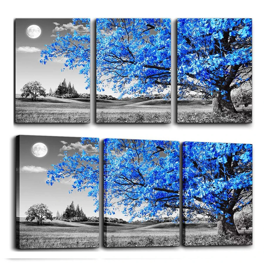 3 Шт. 5D Алмазная живопись Голубое дерево луна пейзаж DIY полный квадрат 3D вышивка мозаика стразы крестиком.