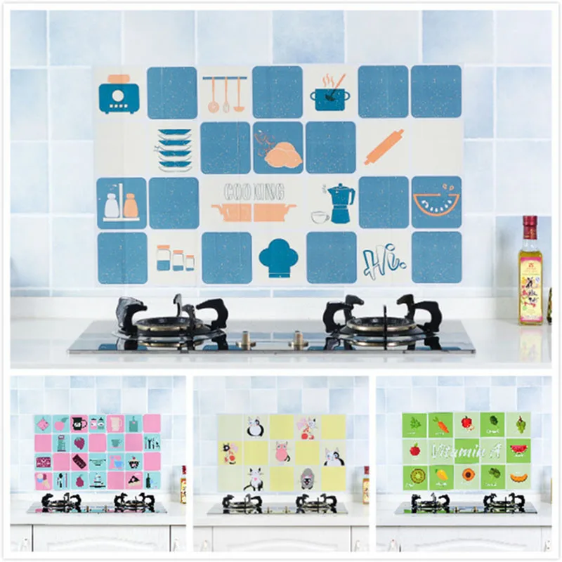 

2Pcs Kitchen Self-adhesive Waterproof Oilproof Sticker Desktop Stove Tile Decorative Aluminum Foil Wallpaper Sticker 75*45cm