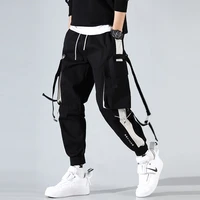 black cargo pants men streetwear hip hop pants mens joggers loose casual sport ankle length trousers elastic waist