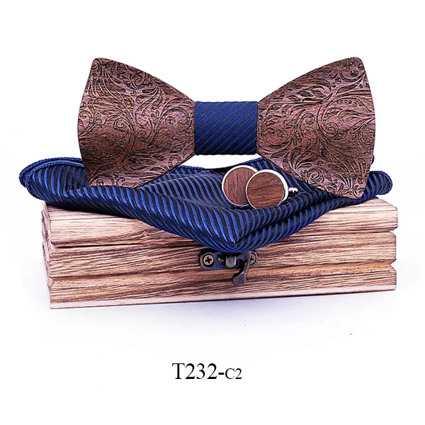 

Luxury Men Wooden Bowtie Fashion Wood Bow Ties+Handkerchief+Cufflinks+Wood Box Set Wedding Necktie Man Shirt Gifts