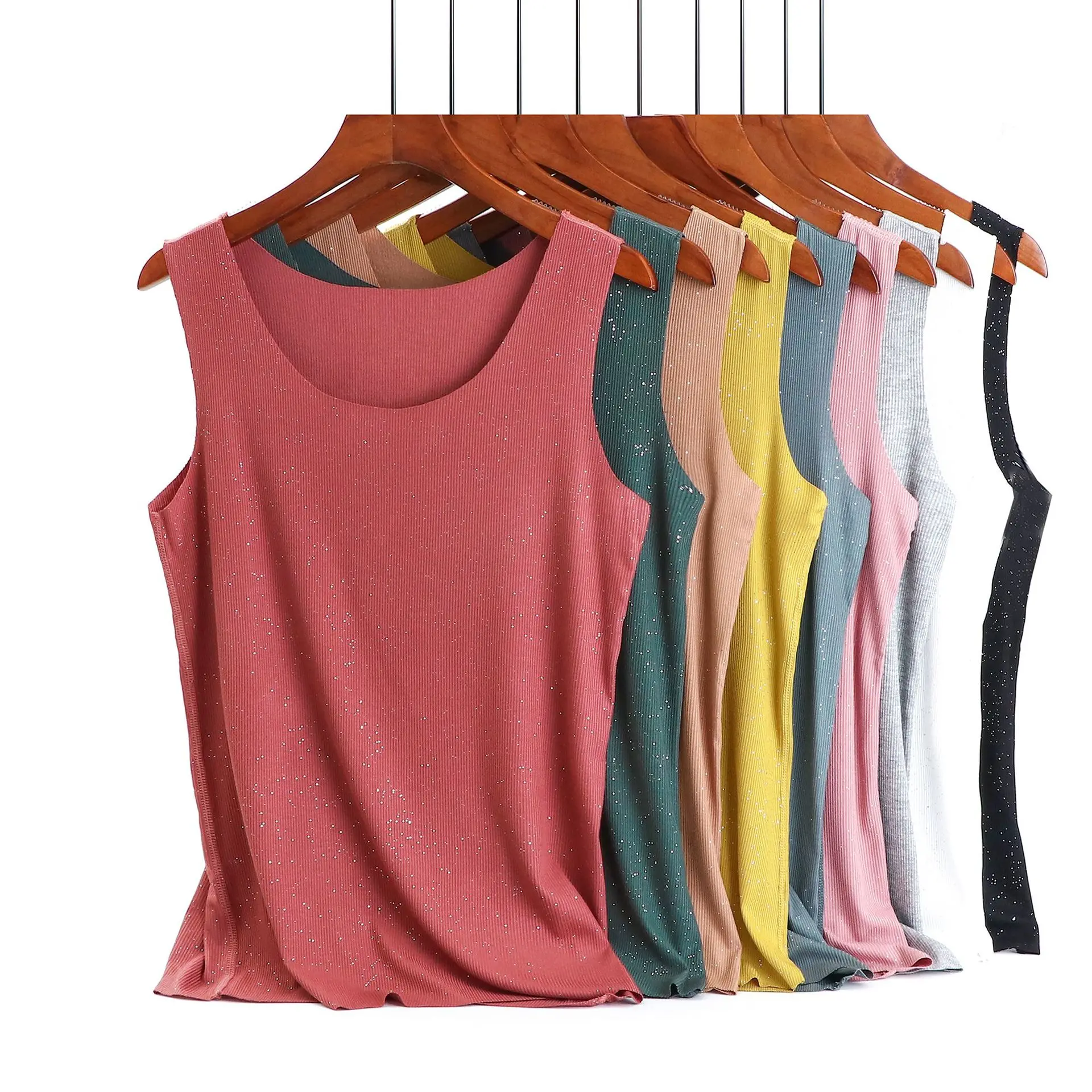 Женская футболка без рукавов блестящая повседневная тонкая Базовая из