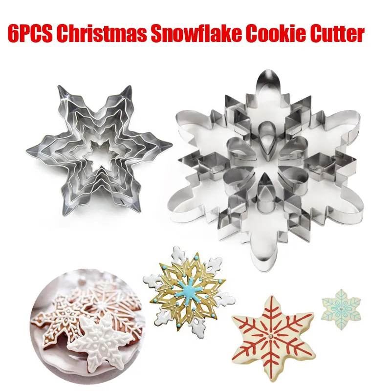 6 шт Рождество в форме снежинки для печенья Форма 3D Нержавеющая сталь