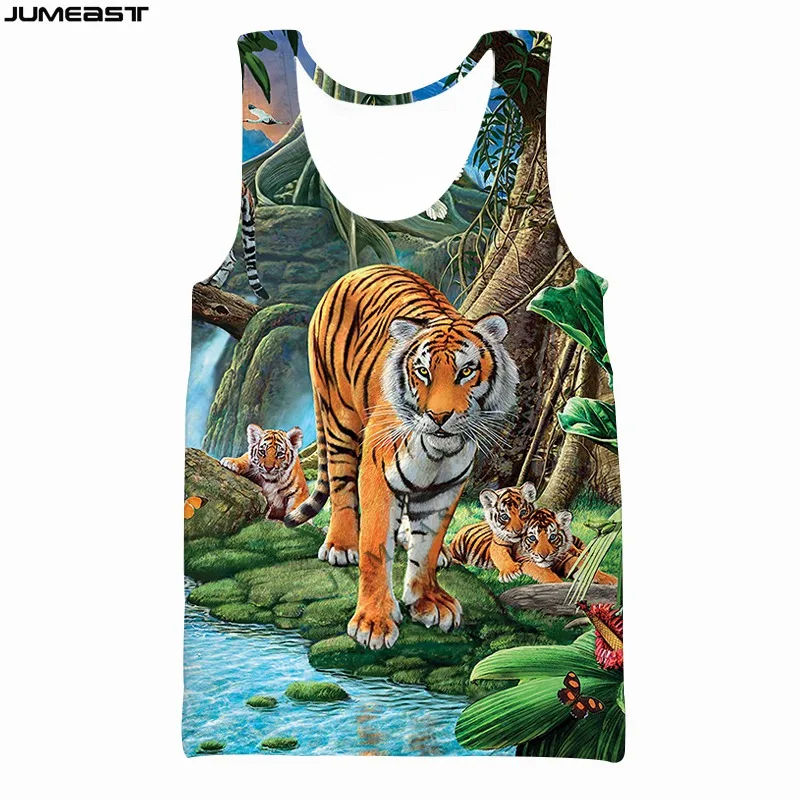 

Jumeast Y2k Men Women 3D Printed Vest Hip Hop Animal Tiger Short Sleeve Sport Pullover Summer Tank Tops Tees