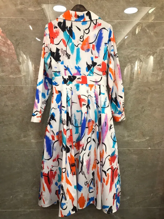 

2020 Early Spring New Model Fashionable Elegant Long Sleeve Colorful Printed Cotton Dress Free Shipping Worldwide