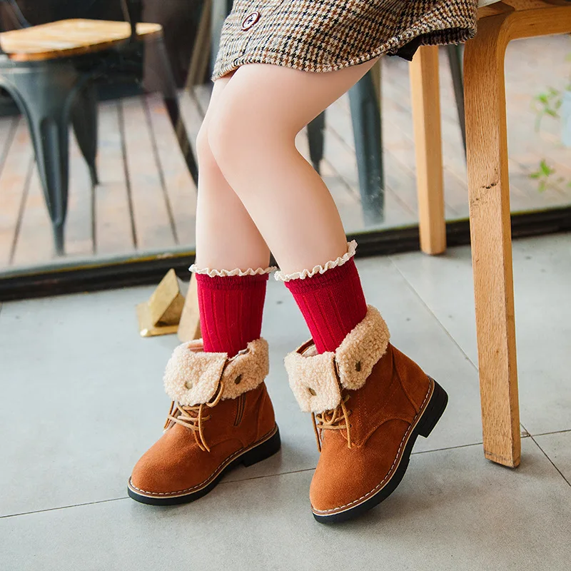 CUZULLAA/Теплые Зимние ботильоны с отворотами для мальчиков и девочек Высокая обувь