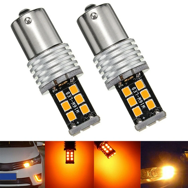 

2X Amber/Yellow 1156 Ba15S 2835 15W Error Free Car LED Turn Signal Light Bulbs