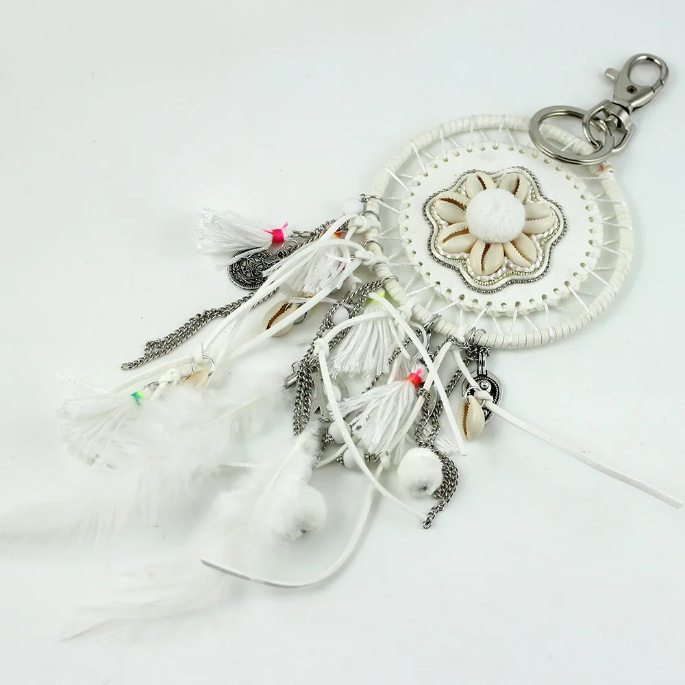 Брелок в богемном стиле с разноцветными кисточками и перьями из сплава |