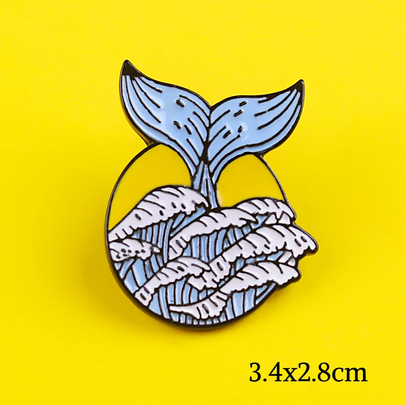 Ocean Sea Wave Brooches Whale Tail Badges on Backpack Pin for Clothes Enamel Pins Backpacks Badge Jewelry Accessories | Дом и сад