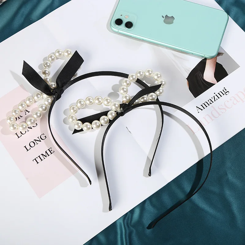 

Net Red French Pearl Rabbit Eear Hair Brand Female Sweet Bow Pearl Hair Loop Creative Adult Hair Band