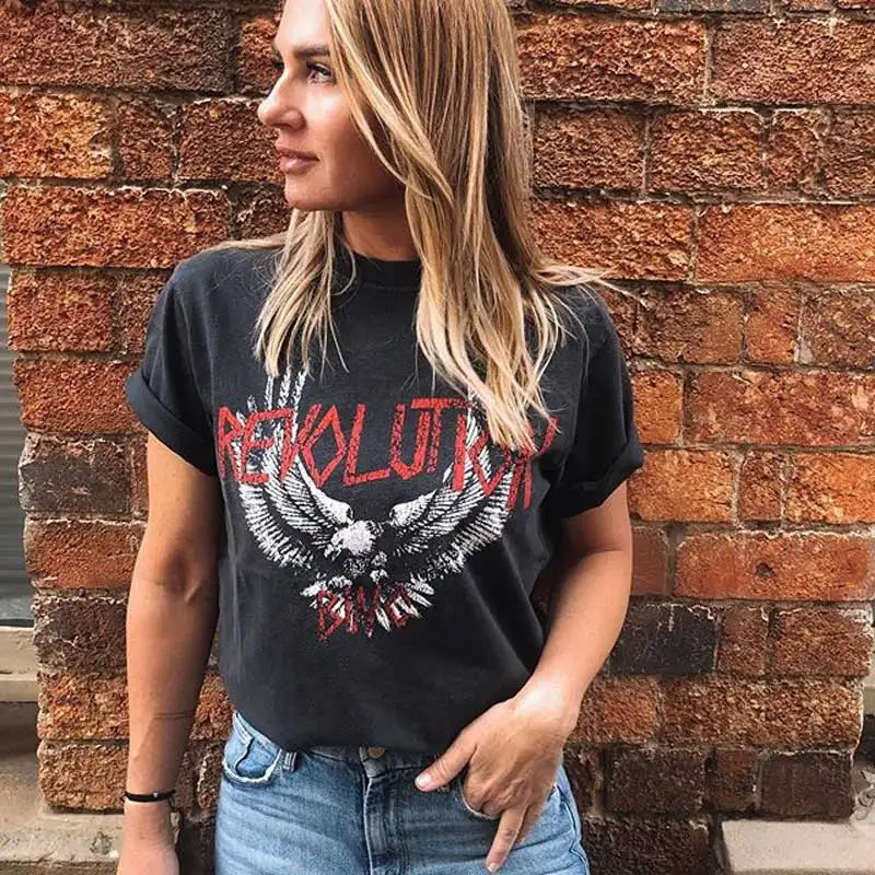 

FAKUNTNSuper chic eagle graphic tees women vintage black t shirt women 100% cotton tee tops summer casual new 2020 fashion t sh