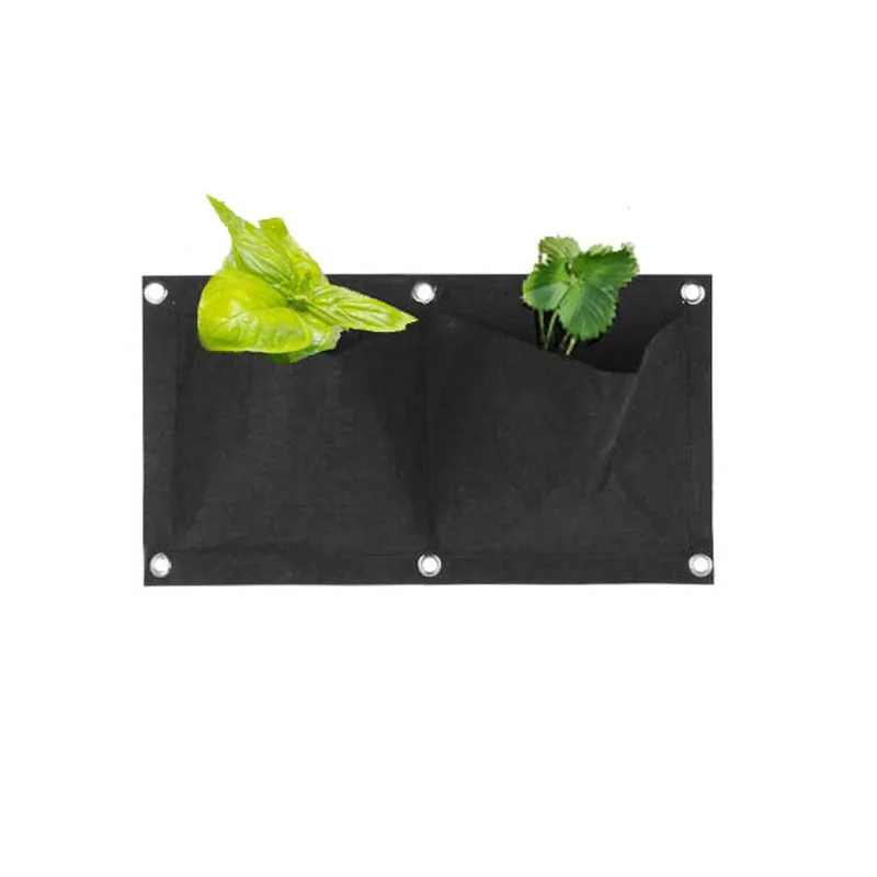 

2 Pockets Wall Hanging Planting Bags Black Wall Bag Flowers Plant Grow Pot Non-woven Fabrics Living Bonsai Balcony Decorations a