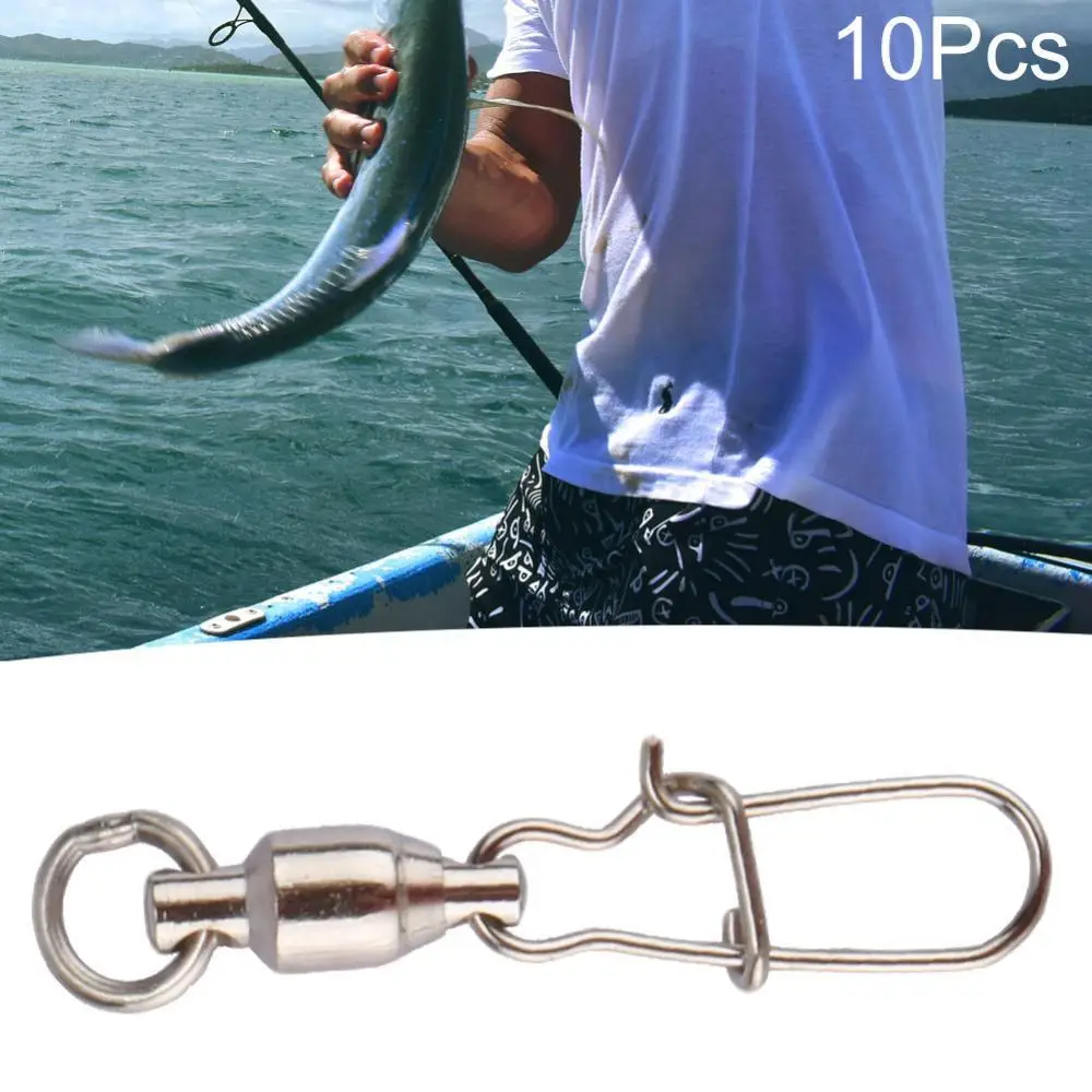 

10Pcs Stainless Steel Fishing Connector Bearing Rolling Swivel with Snap Pins