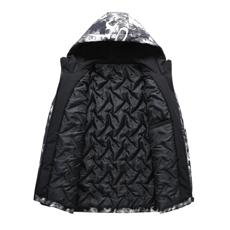 Men's Fashion Fluorescent Letters Print Hooded Cotton Jacket  New Youth Large Size Workwear Jacket Men Winter Coats Streetwear