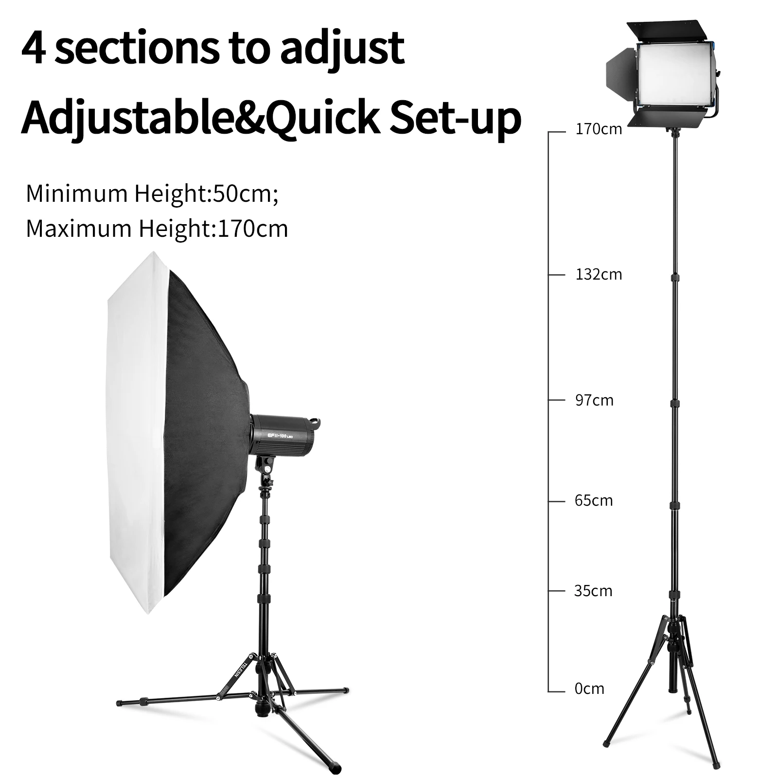 

TELESIN 1.7M Photographic Light Stand Tripod 1/4 3/8 Screw Height Adjustable Aluminum For Photo Studio Flashes Ring Light