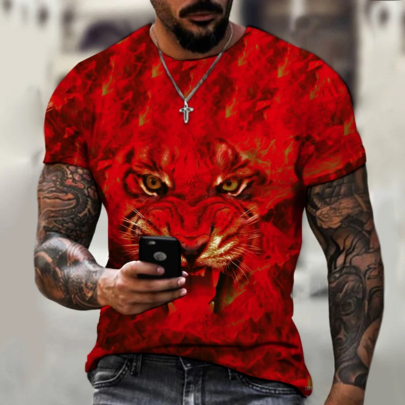 

Men's Sets Women's 3D Tiger Lion Printed T-Shirts Fashionable Round Neck Short Sleeve Street Clothes Hip-Hop T Shirt Summer Top