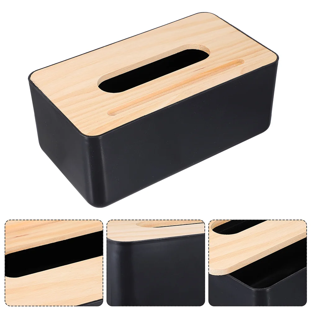 

2pcs Household Tissue Box Simple Fashion Wooden Lid Plastic Napkin Holder