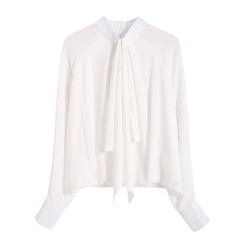 

ZAWAHIKI Elegant Fashion Women's Blouse Spring 2021 Stand Neck Pullover Loose Lantern Long Sleeve Tops Solid Chiffon Blusas