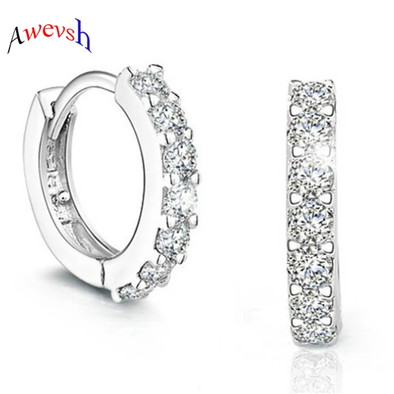 Awevsh новинка 2019 роскошные серьги 925 пробы серебро кристалл циркон ряд Huggie для
