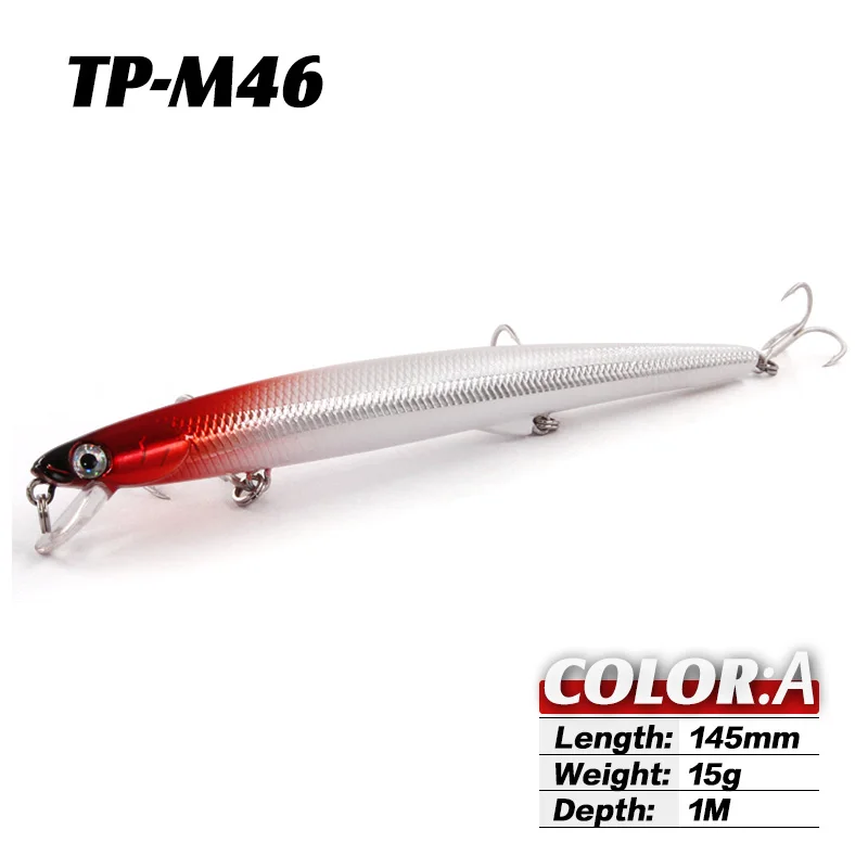 A TacklePRO M46 гольян плавающий 145 мм/15 г морская Рыбная приманка вобблер лазер большая блесна жесткая приманка кренкбейты Isca искусственные приманки - Цвет: A