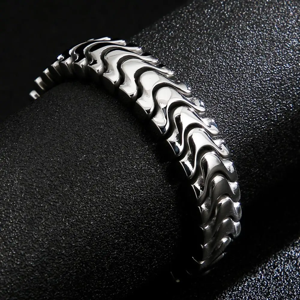 

Hip Hop Fashion Charm Link Chain Bracelet High Polishing Silver Color Stainless Steel Punk Style Men Jewelry