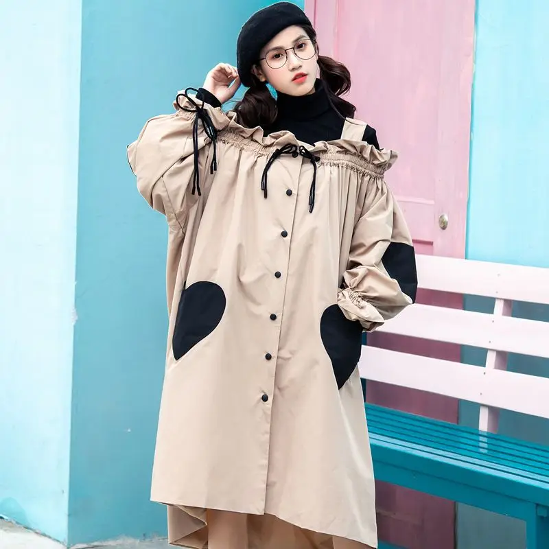 Весна-осень новые свободные длинные платья с контрастными сердечками открытыми