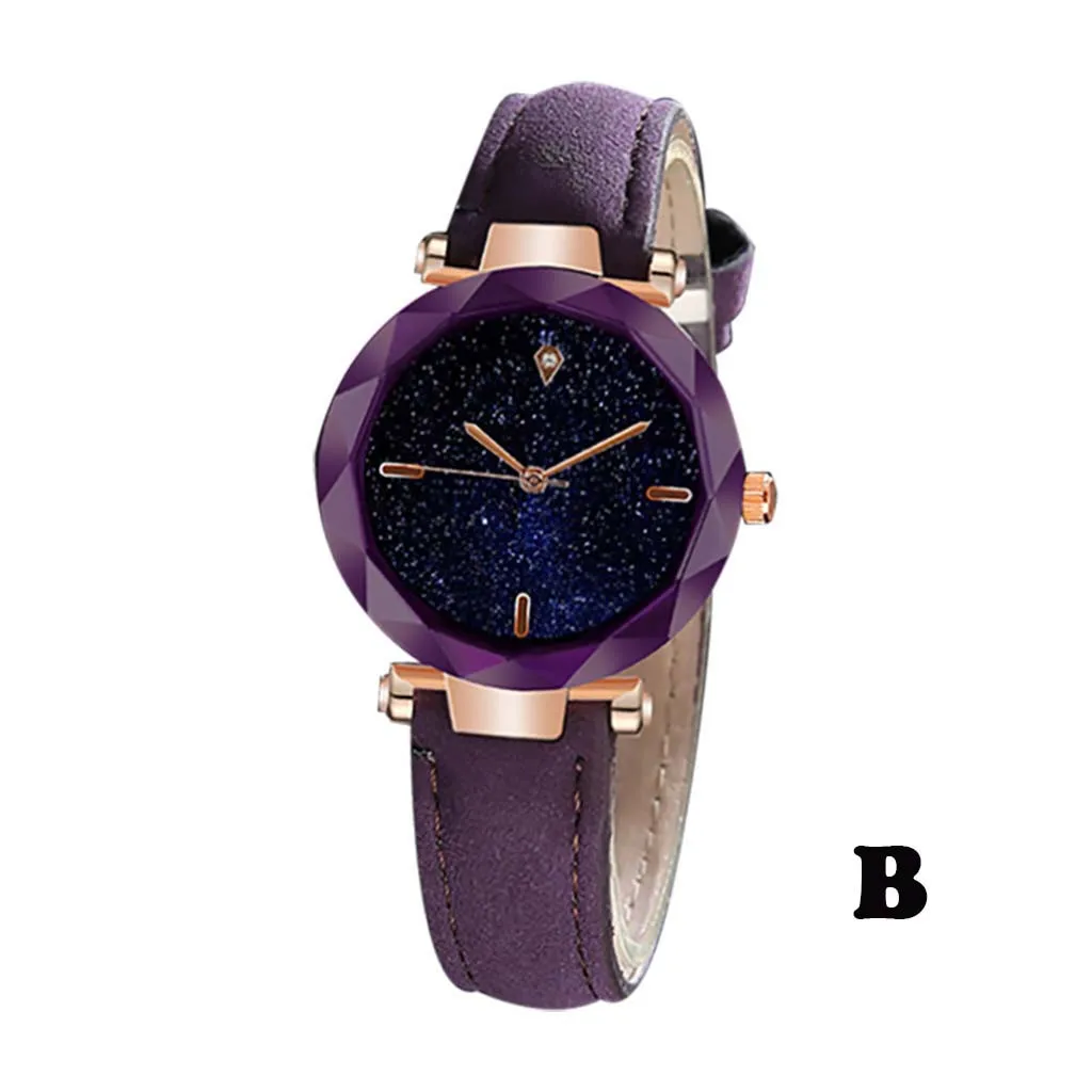 

Simple And Stylish Luxurious Starry Dial Convex Mirror Leather Strap Watch relojes para mujer montre femme