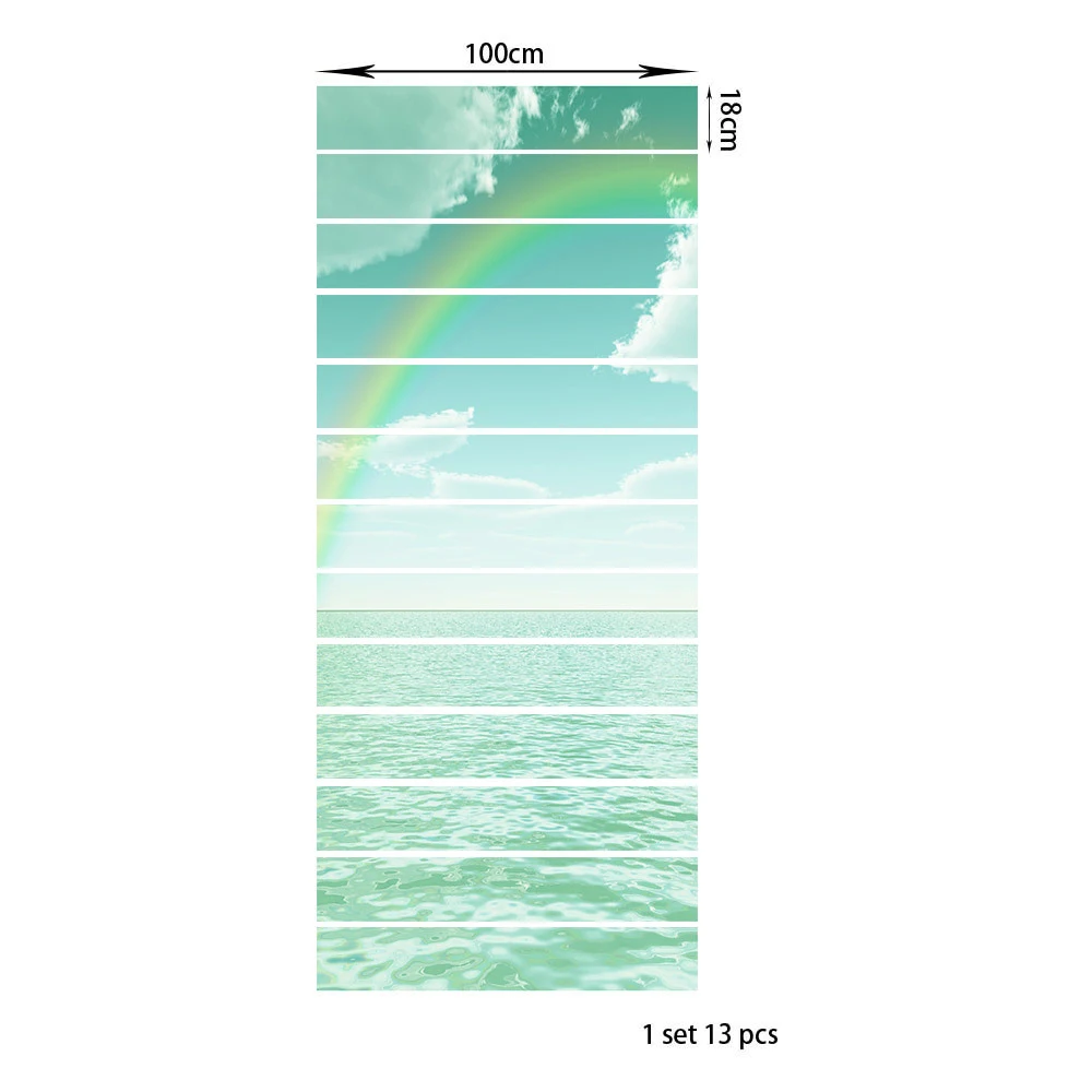 13Pcs/Set Green Sea Rainbow Stair Sticker Pvc Self-Adhesive Creative Living Room Decoration Home Waterproof Wall Stairs | Дом и сад