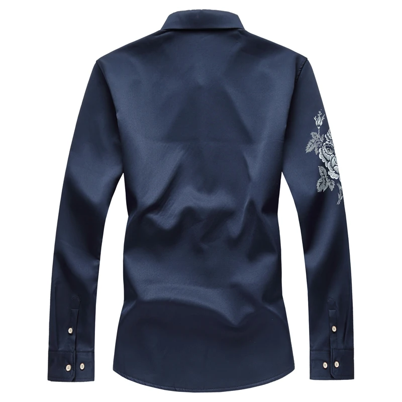 Autumn winter Thick Fleece Warm Men Smooth silk rose print Long Sleeve Shirts Fashion Brand Wedding party Dress Shirt Size 7XL | Мужская