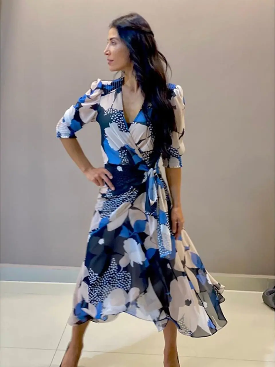 

Women Bohemian Flower Printed A-line Dress Half Sleeve Sexy V neck Sashes Beach Summer Party Dress 2021 New Fashion Women Dress