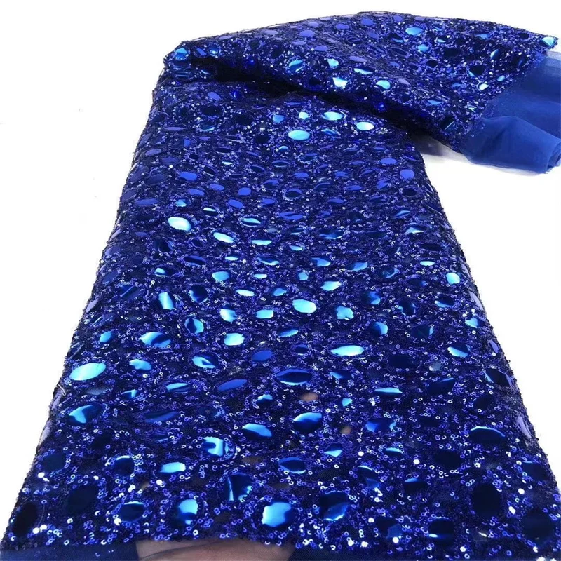 

Золотые новейшие Африканские кружева с блестками 2022 Королевский синий Высококачественный нигерийский французский Тюль кружевная ткань с вышивкой для женского платья