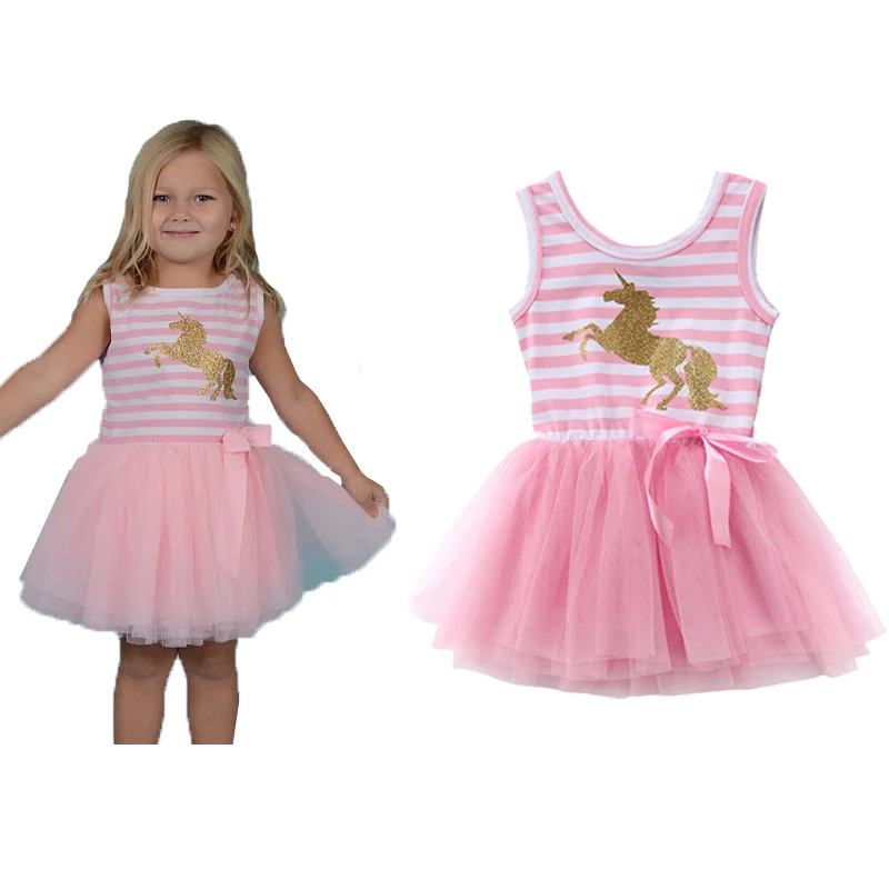 Платье в полоску без рукавов для маленьких девочек Бальное платье из фатина