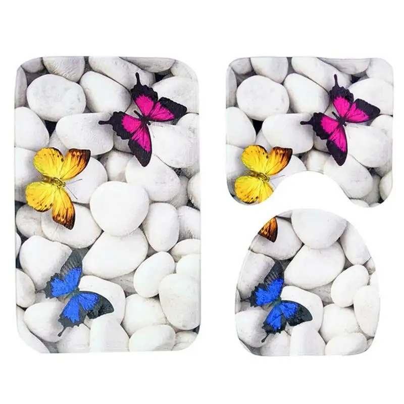 Набор ковриков для ванной с 3D рисунком каменной бабочки Нескользящие