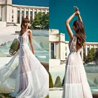 Boho Пляжные Свадебные платья 2021 V образным вырезом кружево Аппликация Vestido De Festa Тюль трапециевидной формы в богемном стиле Свадебные платья размера плюс страны Стиль Vestido De Novia