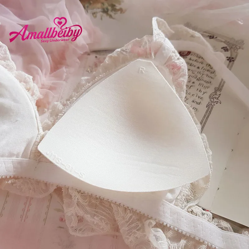 

Japanese Cute Lolita Underwear Set Lace Ruffle White Wireless Bra and Panty Set Kawaii Lingerie Set Bikini Women Intimates Bras