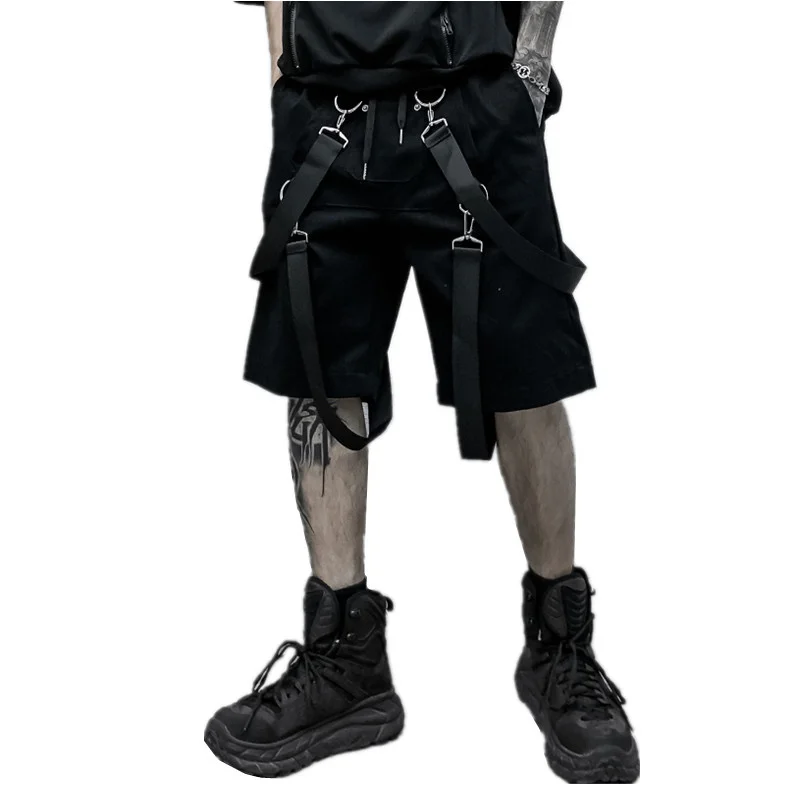 

Men summer ribbons hip hop cargo shorts casual streetwear shorts mens harajuku punk short pants bermuda homme
