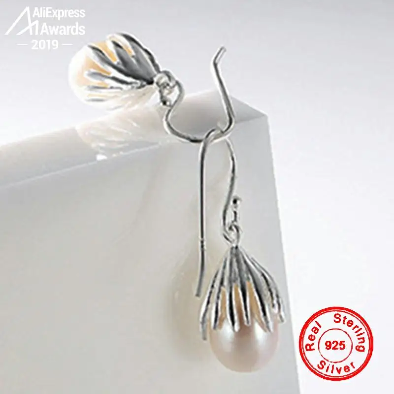 Супер красивые серьги-капельки из серебра 925 пробы с пресноводным жемчугом |