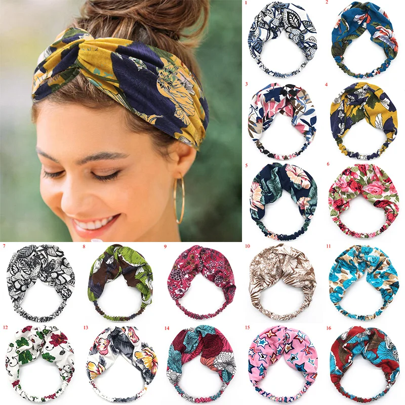 

Cross Knotted Wide Headband Stretch Women Hair Band Girl Floral Print Elastic Hairbands Headwear Vintage Hair Accessories
