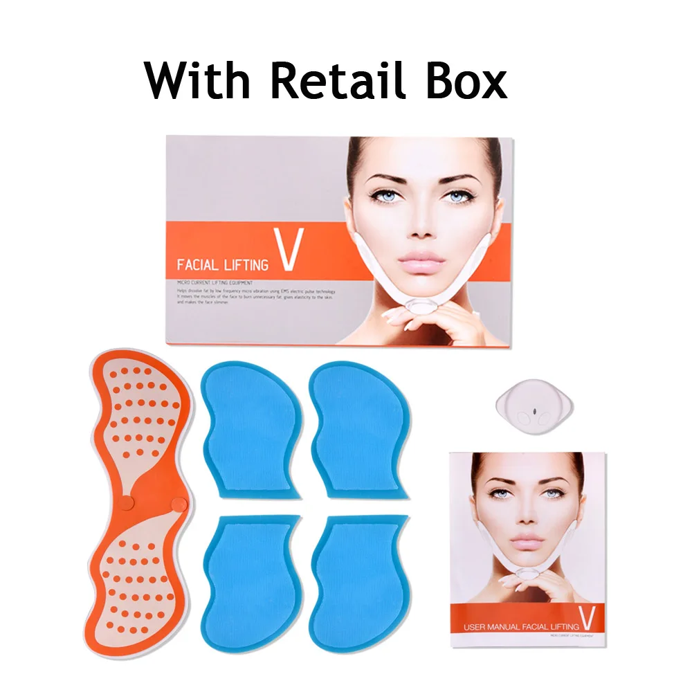With Retail Box EMS массажер для похудения лица женский V образный лифтинг для лица Массажер для лифтинга лица с гелевыми подушечками электростимулятор мышц - Цвет: With Retail Box