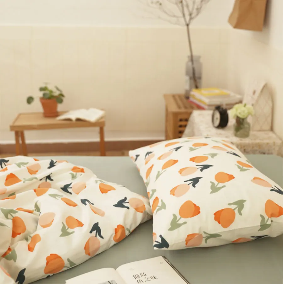 

Rustic flower bedding set teen girl,cotton twin full queen romantic oragne tulip home textile bed sheet pillow case duvet cover