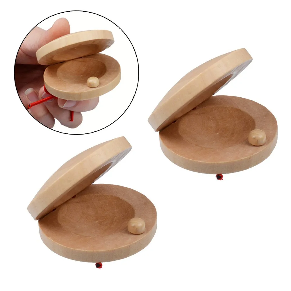 

2pcs Spanish Flamenco Wooden Castanets Wood Percussion Rhythm Musical Instrument Kids Children Toys Train Hand-eye Coordination