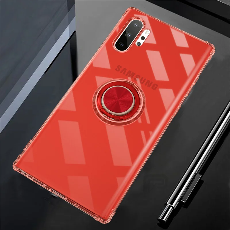 Clear Red Для samsung Galaxy Note 10 Plus чехол прозрачное эжекторное кольцо мягкое Силиконовое подушка безопасности Чехол для S10 Plus 5G S10e A70 A50 A30 A20 - Цвет: Clear Red