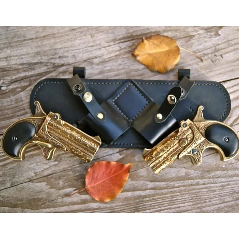 

Steampunk Gothic Dual Pistol Holster Leather Double Derringer Holder Bag Western Cowboy Larp Kit Mini Gun Belt Slider For Pirate